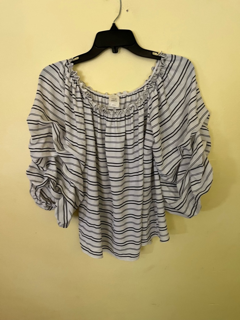 Color Swatch Striped Off-Shoulder Puff Sleeve Top - White/Blue Medium